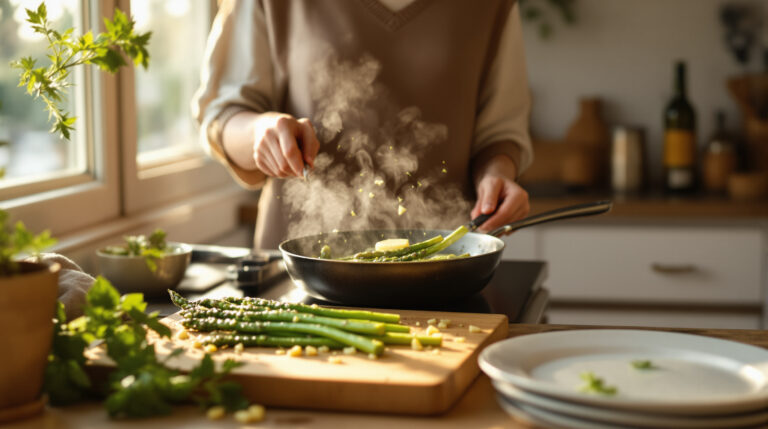 אספרגוס מוקפץ בחמאה ושום מוכן ב-15 דקות: תוספת מהירה וטעימה בפחות מ-3 אירו למנה