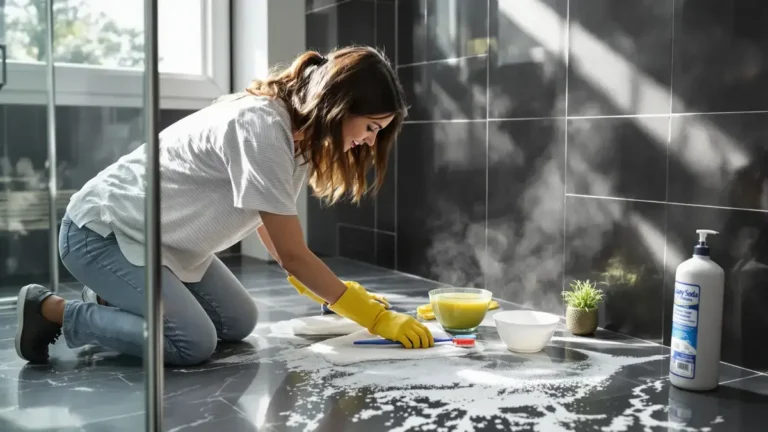 תערובת ארבעת המרכיבים הזו שאנו מזלזלים בה יכולה להציל את האריחים השחורים של חדר האמבטיה שלכם ב15 דקות