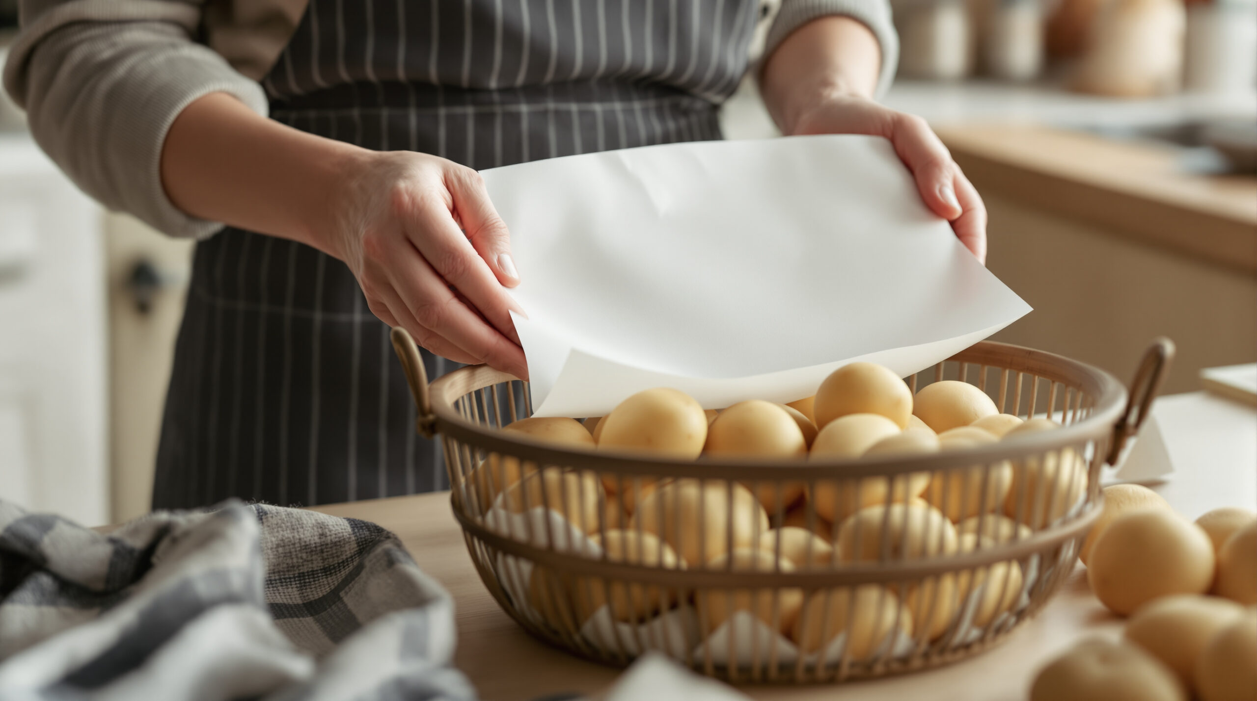 השתמשתי בדף נייר לתפוחי האדמה שלי, וגיליתי שהוא מונע מהם לנבוט במשך שבועות